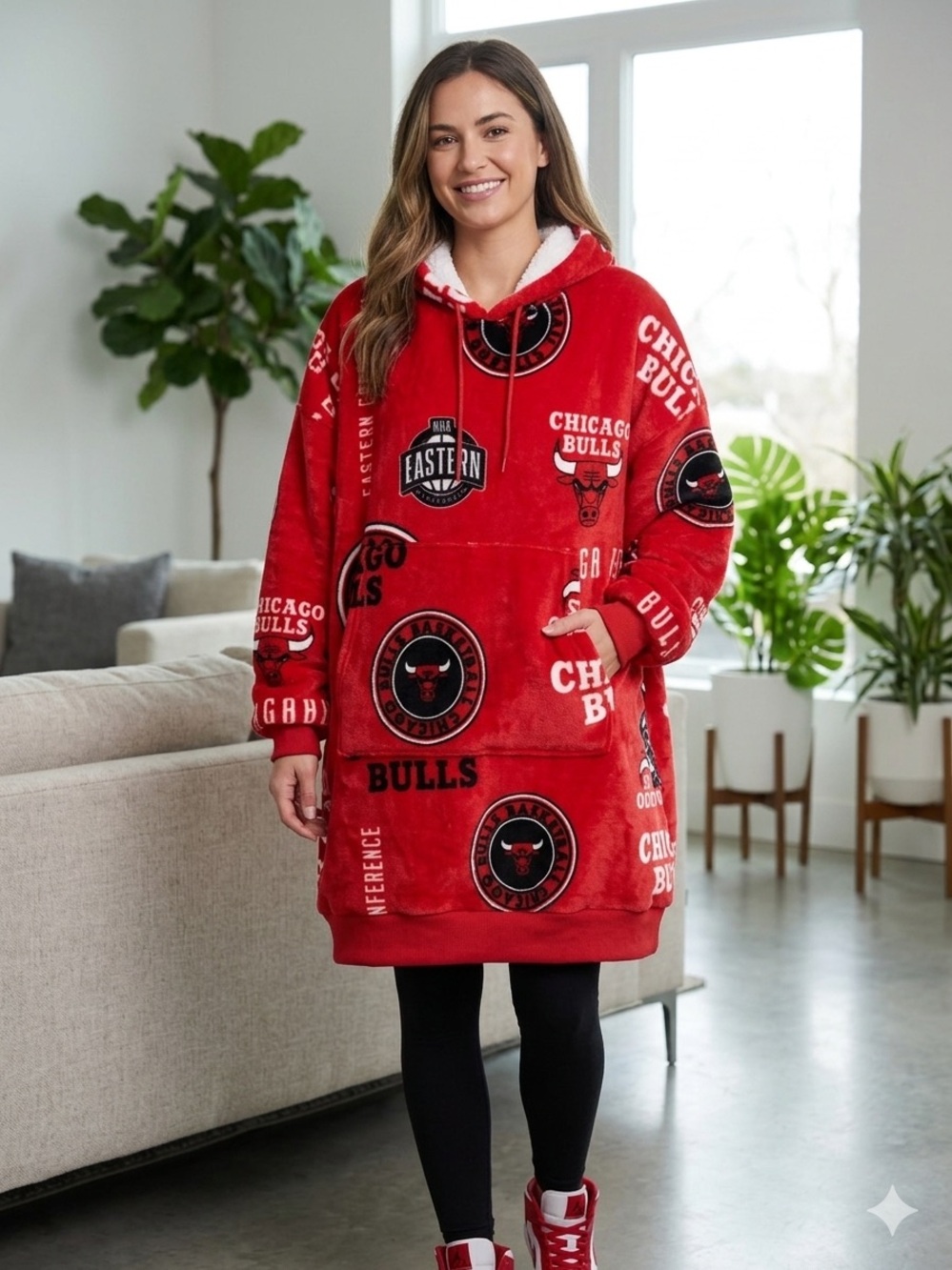 CHICAGO BULLS Red Hoodie Blanket Pullover. One Size